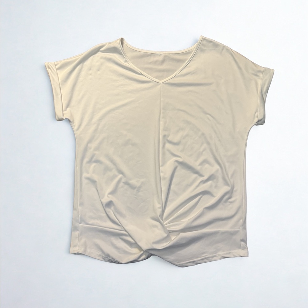 NWOT White Twist Front V-Neck Blouse Short Sleeve Soft Stretch Top Size Small